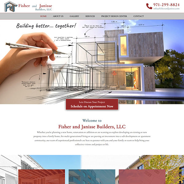 Screenshot of homepage of website for Fisher and Janisse Builders in Portland Oregon