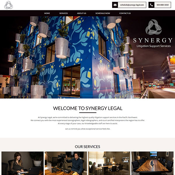 Screenshot of homepage of website for Synergy Legal in Portland Oregon